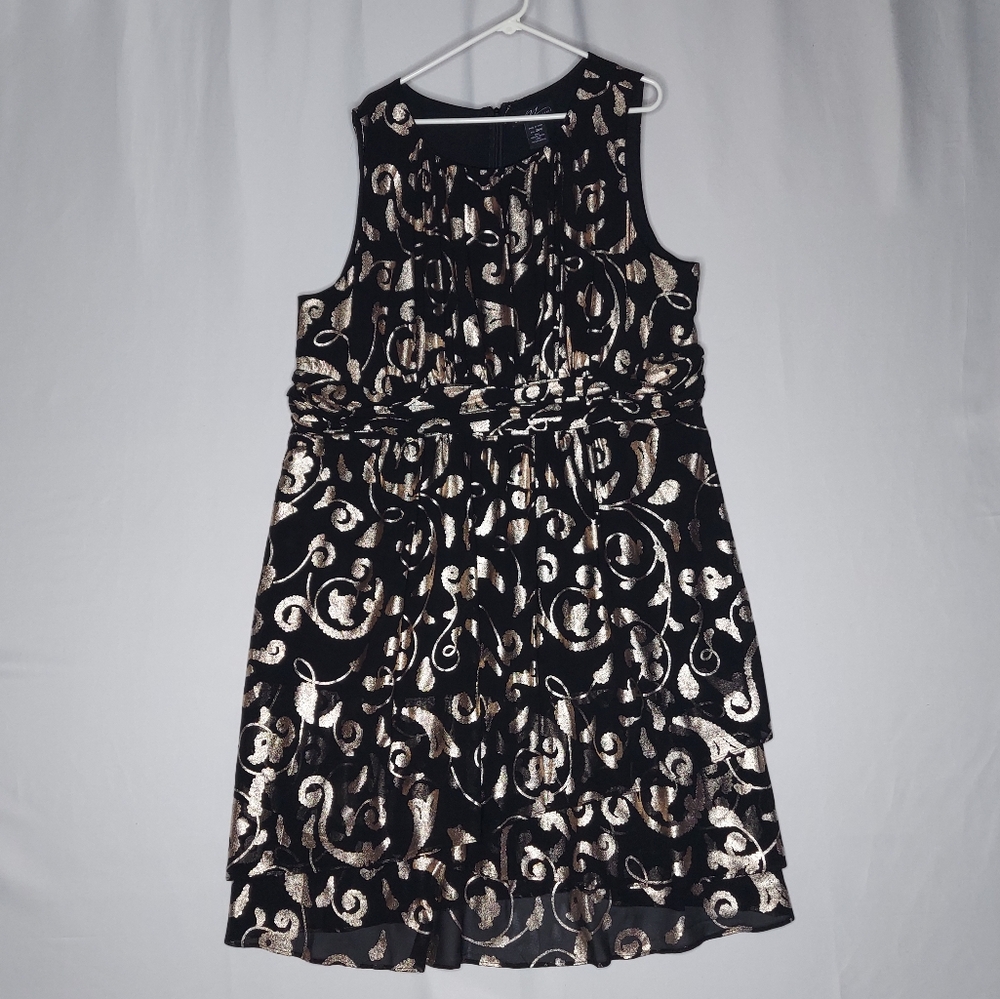 Midnight Velvet Cocktail Dress Women 24W Black Metallic Gold Glam‎ Party